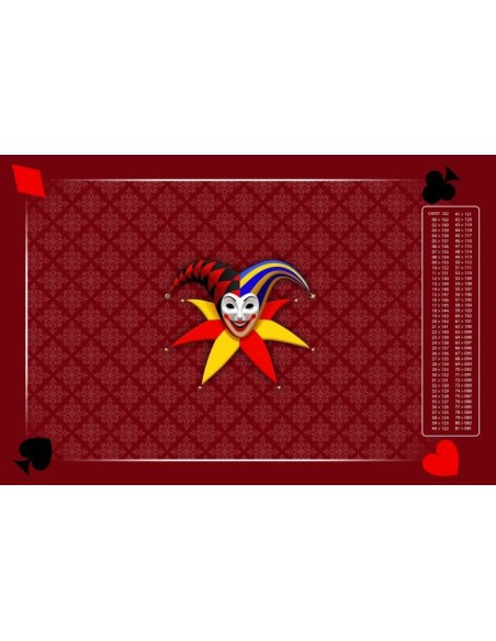 Tapis de belote rectangle joker tramé rouge, avec points