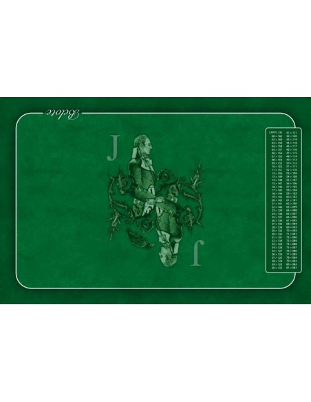 Tapis de belote rectangle valet vert, avec points