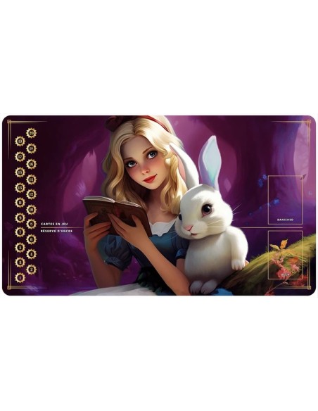 Tapis Playmats inspirés par l'univers Lorcana Alice aux pays de merveilles avec le lapin