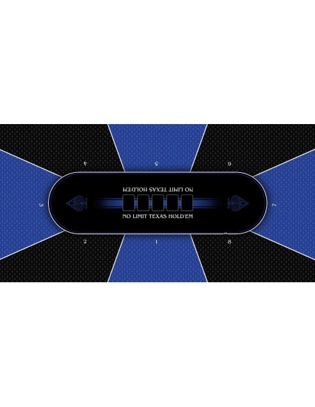 Tapis de Poker rectangulaire modèle Texas Holdem Bleu 8 joueurs