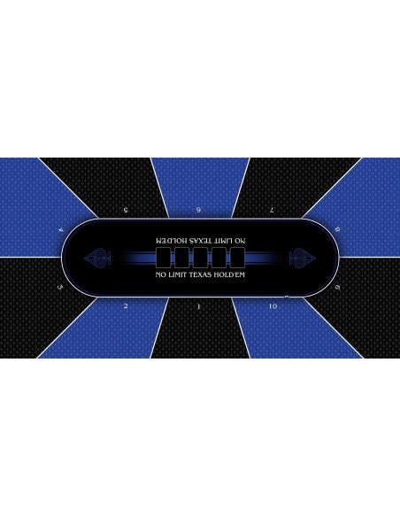 Tapis de Poker rectangulaire modèle Texas Holdem Bleu 10 joueurs