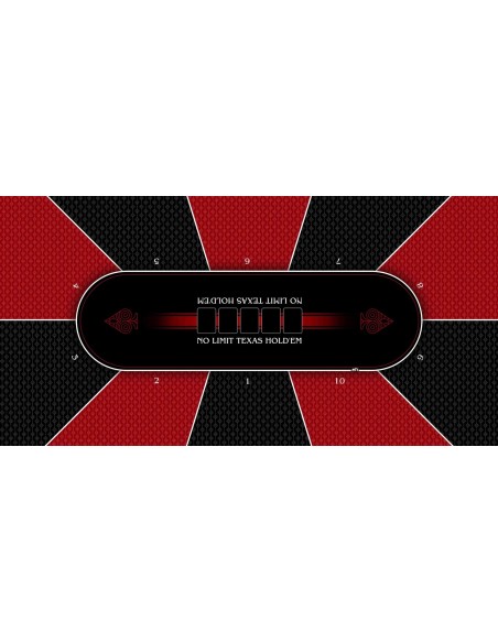 Tapis de Poker rectangulaire modèle Texas Holdem Rouge 10 joueurs