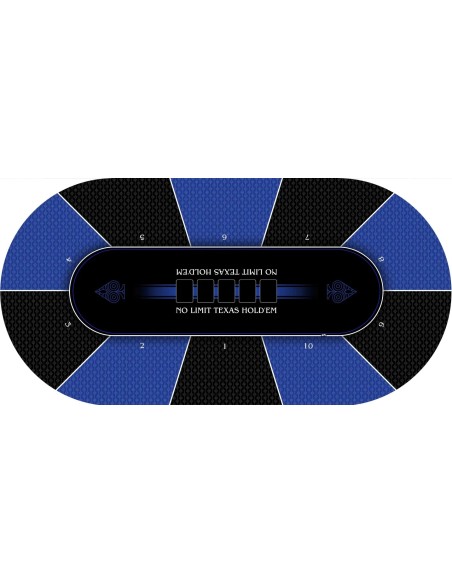 Tapis de Poker ovale modèle Texas Holdem Bleu 10 joueurs