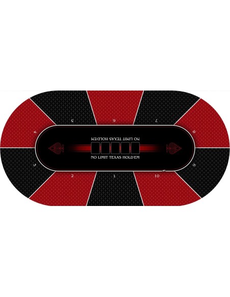 Tapis de Poker ovale modèle Texas Holdem Rouge 10 joueurs