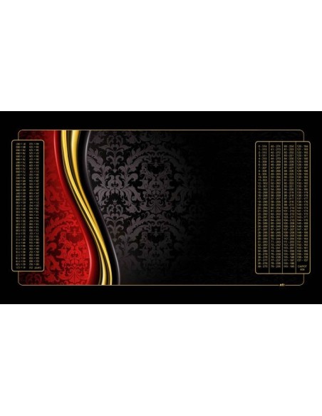 Tapis de belote rectangle design noir, rouge et or avec double points