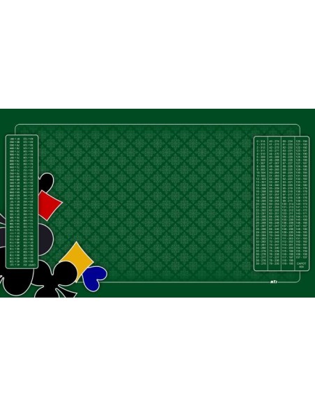 Tapis de belote tramé vert, avec symboles , avec double points