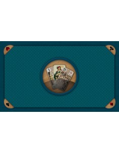 Tapis de jeu de tarot bleu avec effet bois, illustration des trois bouts