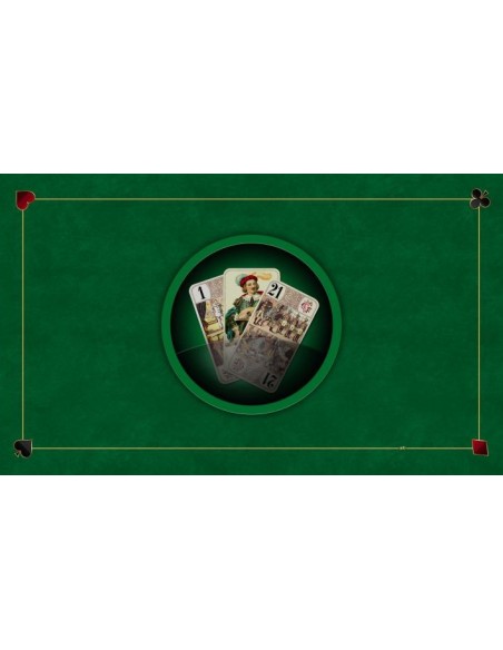 Tapis de jeu de tarot vert, illustration des trois bouts