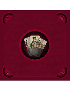 Tapis de jeu de tarot bordeaux avec illustration des trois bouts
