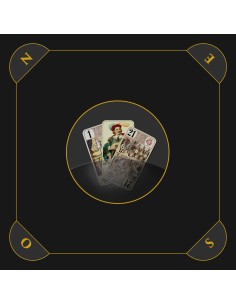 Tapis de jeu de tarot noir et or avec illustration des trois bouts